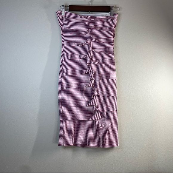 Nicole Miller Studio One red, white, and silver striped fitted strapless dress. - Picture 1 of 6